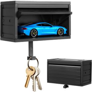 Car Garage Key Holder, Car Key Holder for Wall, Small Cars Garage Key Holders with Opening Door (Black)