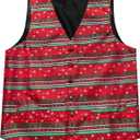 Barry.Wang Mens Red/Green Christmas Suit Vest Holiday Xmas Waistcoat Tie Set Party Tuxedo (Small)
