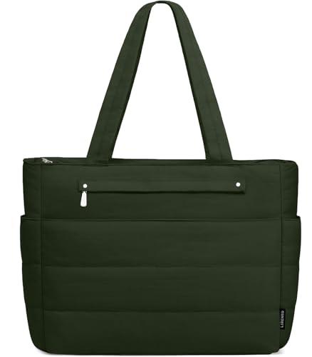 Tote Bag for Women Lightweight Quilted Puffy Shoulder Bag with Storage | Work Travel Everyday Handbag for Gym Shopping, Olive Green