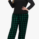 Women Plus Size Pajamas Set Plaid Lounge Pants V-Neck Short Sleeve Cotton T Shirt 2 Piece Sleepwear, Size:XXL