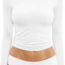 MANGOPOP Women's Double Lined Short Sleeve Long Sleeve Tops Crew Neck T Shirt Compression Fitted Basic Tee (Small, 01 Long Sleeve White)