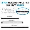 9pcs Silicone Cable Ties, 6-Inch Reusable Cable Zip Ties, Bendable Rubber Twist Ties, for Organizing, Bundling and Hooking (Black, 6in (9pcs))