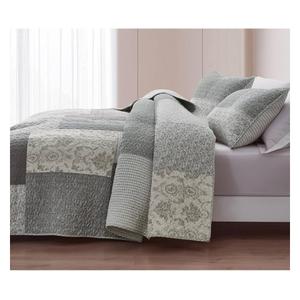 Chezmoi Collection Cooper 2-Piece Muted Gray White Ivory Floral Plaid Patchwork Quilt Set - Pre-Washed Cotton Quilted Lightweight Reversible Bedspread for All Seasons, Twin Size