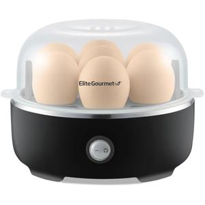 Elite Gourmet EGC115B Easy Egg Cooker Electric 7Egg Capacity, Soft, Medium, HardBoiled Egg Cooker with Auto ShutOff, Measuring Cup Included, BPA Free, Classic Black