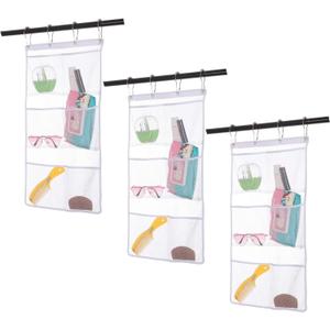 3 Pack Bathroom Organizer Lightweight Mesh Hanging Shampoo Holder Shower Liner Storage Bath Toys, Ideal Shower Caddy for Home, Dorms, Cruise Travel, Easy To Hang Bag with Rings, White