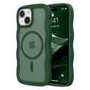 ZTOFERA for iPhone 14 Plus/15 Plus Phone Case Compatible with MagSafe, Curly Wave Frame & Matte Translucent Hard Back, Soft Silicone Bumper Shockproof Protective Magnetic Phone Cover-Dark Green