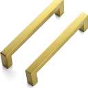 JOY DECOR 4 Pack Cabinet Handles, Gold Cabinet Pulls, 5 Inch Kitchen Closet Handles Square Drawer Pulls Stainless Steel Drawer Hardware, 128mm Hole Centers