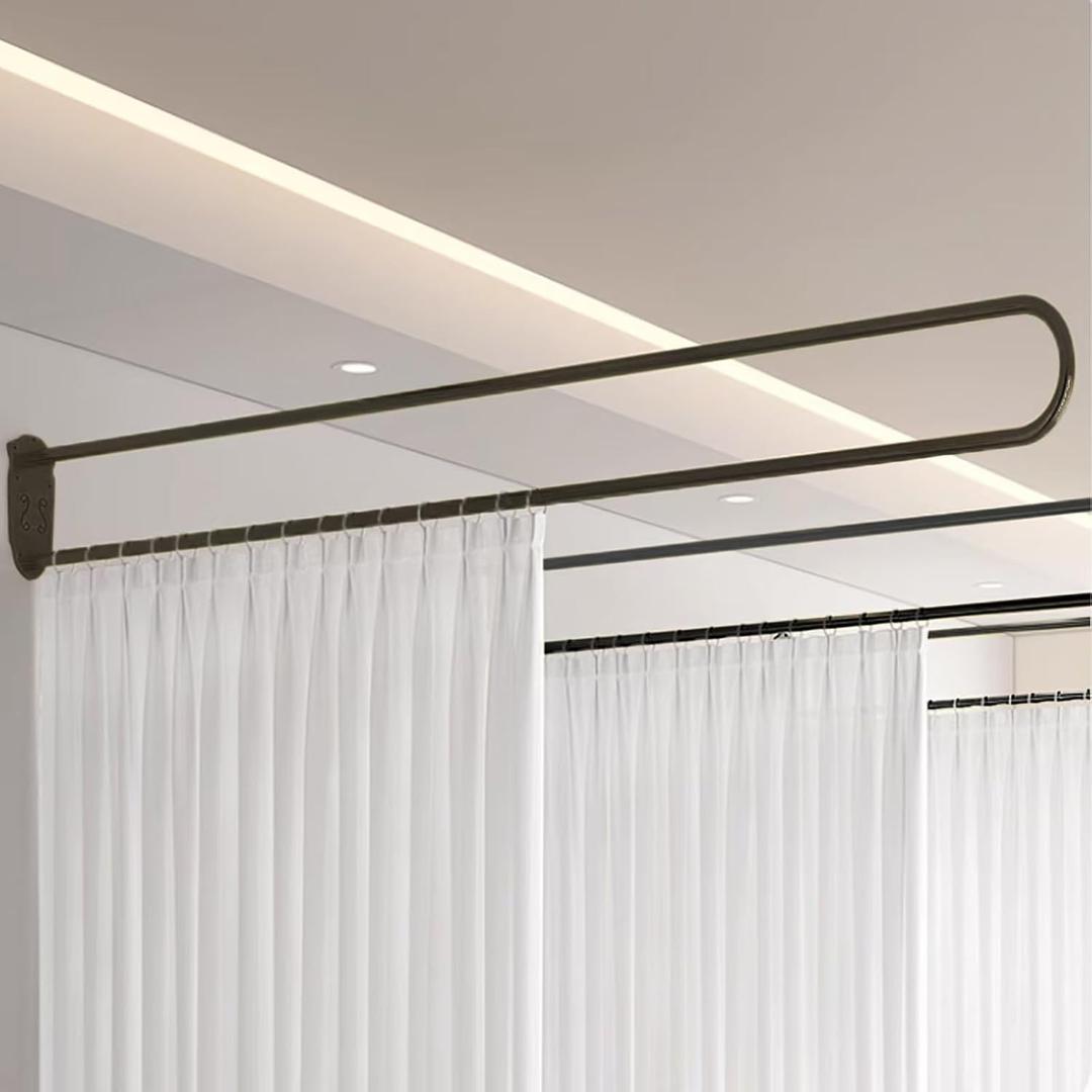 Hanging Room Divider Curtain Rod U Shaped Wall Divider for Privacy Separation Modern Room Separator Curtain Track Metal Space Divider for Bedroom, Fitting Room and Beauty Salon Privacy (Black), Pack of 1 
