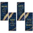 ONIZHITY 4 Pcs Blue and Gold Bathroom Decor Navy Blue Bathroom Accessories Dreams Faith Love Believe Wooden Rustic Marble Style Versatile Wall Decor for Bedroom Living Room(Blue Gold 10X4)