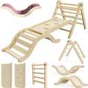 Pikler Triangle Set Climber 5 in 1, Toddler Climbing Toys Indoor Folding with Ramp & Arch & Mat for Montessori Play Gym for Toddlers and Kids (Natural)(99" Wx21 Dx23 H)