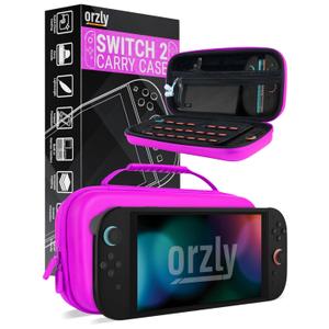 Orzly Case Compatible with Nintendo Switch 2  Protective Travel Carry Case with Screen Padding, Game Card & microSD Slots, Zipped & Open Pockets for Accessories  7.9" Gift Boxed (Hot Pink)