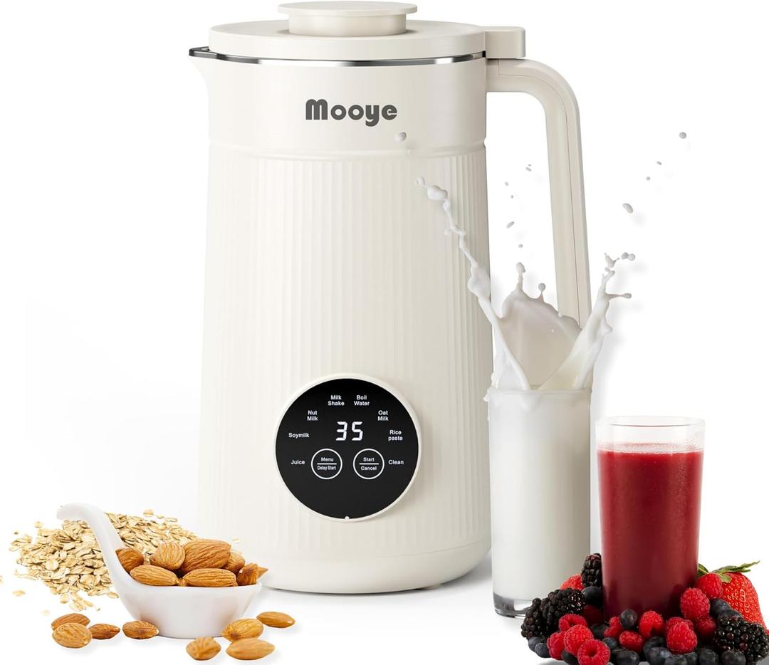 8 in 1 Automatic Nut Milk Maker Machine,35oz Multi-Functional Soy Milk Maker with 10 Blades, Plant-Based, Oat, Almond, Dairy Free Beverages with 12h Timer, Heating, Auto-clean, Keep Warm 2h (White)