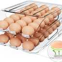 SMRCAD Egg Holder for Fridge, Automatic Steady Rolling Egg Dispenser with Silicone Bumpers & Handle for Refrigerator, Large Capacity Egg Organizer with Lid