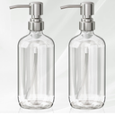 AmazerBath Soap Dispenser, 2 Pack Glass Soap Dispenser with Pump Stainless Steel, 17 Oz Hand Soap Bottles Bathroom Kitchen, Clear