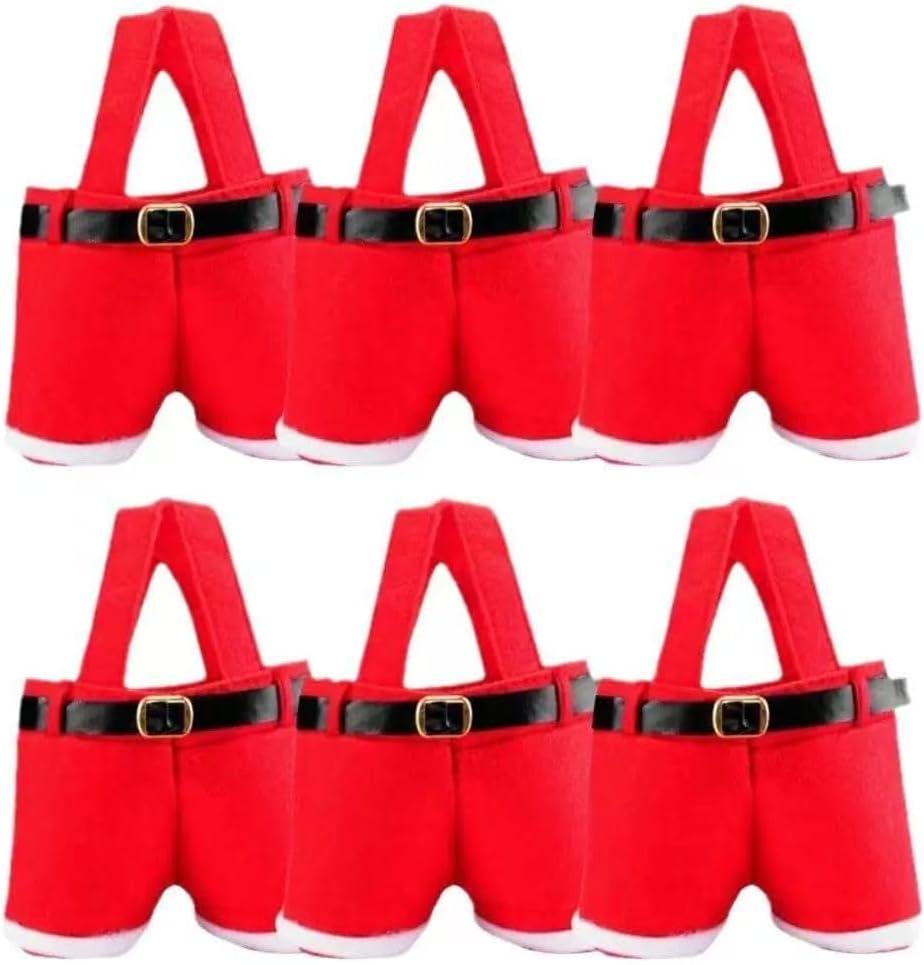 XINZHIDA 6PCS Christmas Gift Bags Candy Bags Santa Pants Style Lovely Treat Bags with Handle for Xmas Wedding New Year Holiday Decor