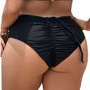 Leoparts Plus Size Women's Bikini Bottom High Waisted Drawstring Swimsuit Bottoms Ruched Full Coverage Bathing Suit Briefs (Black, L)