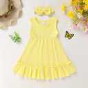 YOUNGER TREE Toddler Girl Summer Sundress Sleeveless Casual Dress Ruffle Hem Cotton Solid Outfits with Bowknot (Yellow)