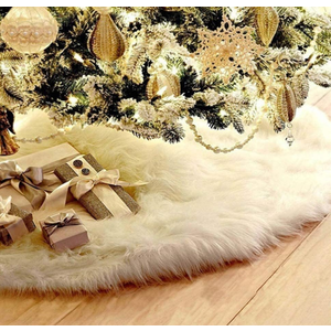 AOGU 60 Inch Faux Fur Christmas Tree Skirt White Plush Skirt for Merry Christmas Party Christmas Tree Decoration
