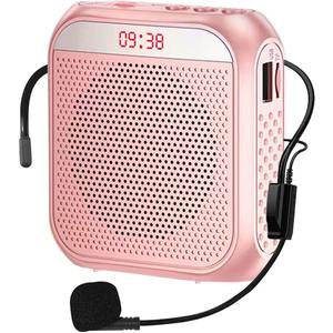 Portable Voice Amplifier for Teachers, 2200mAh Rechargeable Personal Amplifier Mic PA System Headset Microphone with Speaker for Teachers, Training, Meeting, Tour Guide, Yoga, Classroom (Rose)