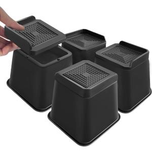 shouwuhho Bed Risers 1 inch, 2 inch, 3 inch, 4 inch, 6 inch, 9 inch Heavy Duty, Oversized Furniture Risers Support up to 5,000 Lbs for Sofa Table Couch Chair Leg Frame Dorm (4 Pack, Black, 4 inch)
