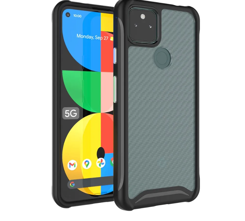 Pack of 2, TUDIA Clear Carbon Fiber Compatible with Google Pixel 5a Case 5G, [Lucion] Shock-Absorbent Transparent Slim TPU Carbon Hybrid Bumper Case for Pixel 5a 5G (Black)