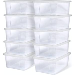 HOMZ 10-Pack Snaplock, Small Clear Plastic Storage Organizer Bins w/ Lids, 6 Quart, White - Stackable Container Boxes for Bedroom, Bathroom, Garage, and Office Organization