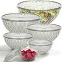 Freshmage Plastic Mixing Bowls with Lids - 6 Piece Nesting Bowls Set with One-Press Easy-Cover Lids, Large Salad Bowl for Baking, Preparing, Serving and Storing, Dishwasher & Microwave Safe, Multi-Size Combination