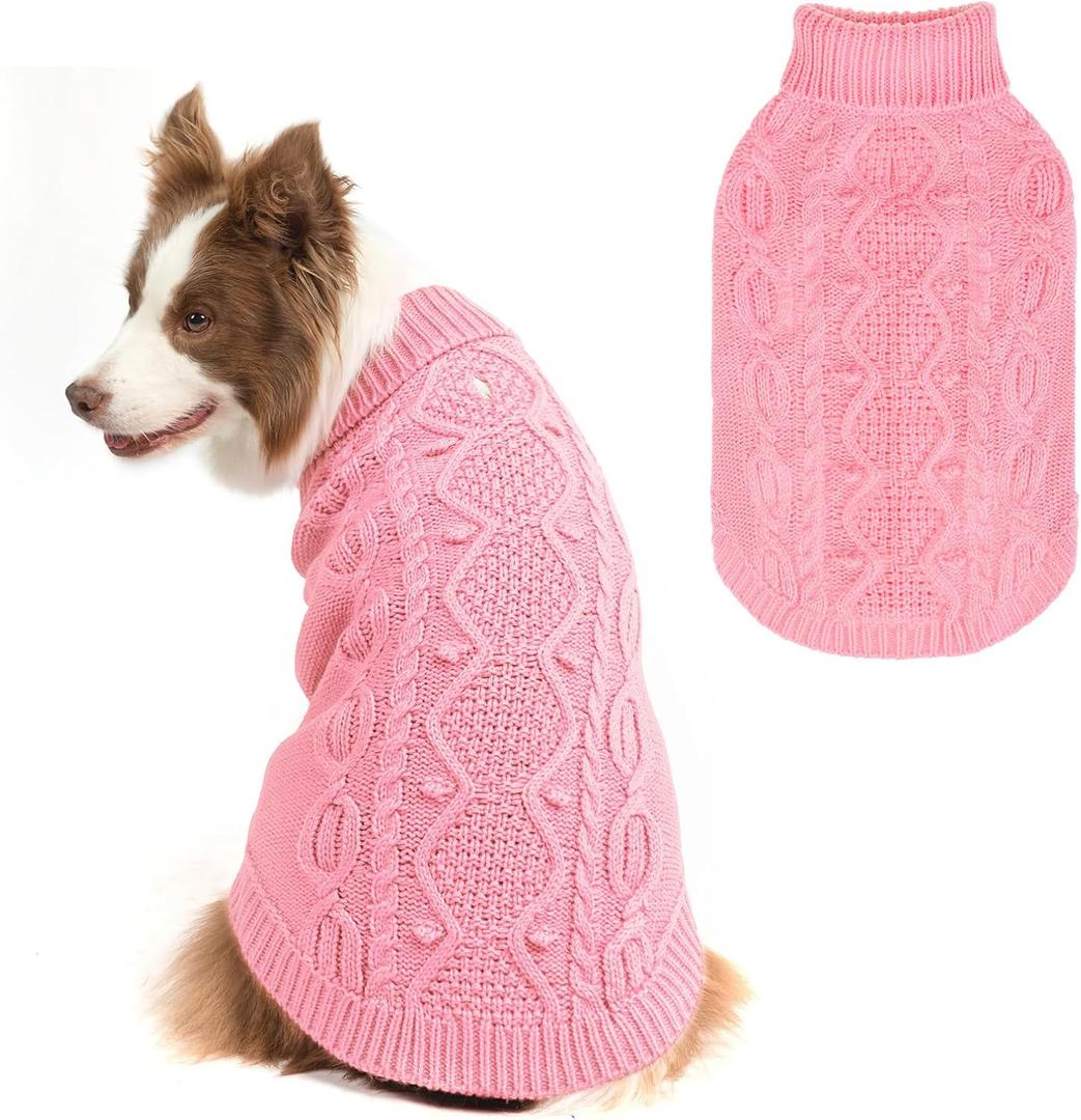 SCENEREAL Knitted Dog Sweater for Small Medium Large Dogs, Cat Dog Winter Coat Warm Sweartershirts Outfits, Classic Pet Clothes with Leash Hole, Soft Pet Knitwear Apparel for Girls Boys, Pink ML (Medium/Large(Back Length 18in))