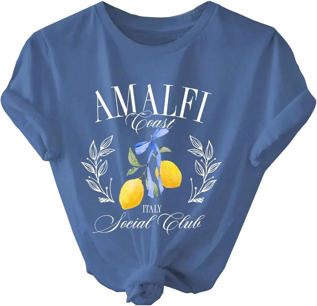 SOLY HUX Women's Summer Graphic Tees Crew Neck Short Sleeve T Shirt Vintage Aesthetic Tops (Blue, XL)