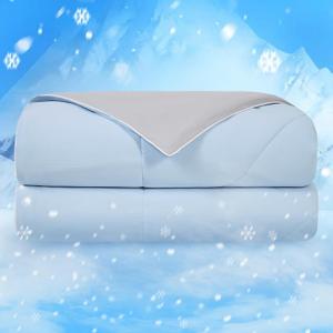 Queen Cooling Comforter for Hot Sleepers & Night Sweats, Q-Max 0.4+ Soft Breathable Lightweight Summer Blanket with Moisture-Wicking Fabric, Ultra-Silky Smooth, Blue, 90 x 90 Inches