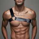 Harness Belt Costume for Men, PU Leather Body Chest for Men, Sexy Punk Body Adjustable Buckle Clothes Outfits, Nightclub Cosplay Clubwear (Black)