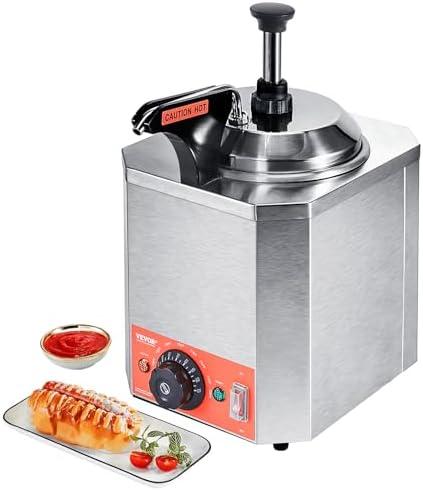VEVOR Hot Cheese Pump, 2.3 Qt Nacho Cheese Warmer with Pump, Stainless Steel Hot Fudge Warmer with Pump 650W Cheese Dispenser, 30-110℃ Temp Adjustable, for Hot Fudge Cheese Caramel