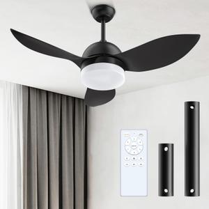 ROMASS Ceiling Fan with Lights Remote, LED Black Ceiling Fans 38" with Quiet DC Reversible Motor 6-Speeds Dimmable Light Ceiling Fan Indoor/Outdoor for Bedroom, Kitchen, Dining Room, Patio