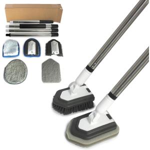 Floor Scrub Brush, 5 in 1 Tile Tub Scrubber with 56" Adjustable Long Handle and 5 No Scratch Scrubber Heads for Bathroom, Kitchen, Toilet, Bathtub
