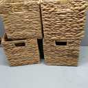 11x11in Storage Baskets Set of 4 Water Hyacinth Baskets,Foldable Handwoven Storage Cubes,Woven Baskets for Bathroom, Bedroom, Laundry, Pantry, Shelves