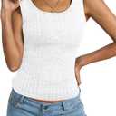 Womens Tank Tops Crewneck Sleeveless Summer Sweaters Vest Casual Basic Tees Ribbed Shirts (White, M)