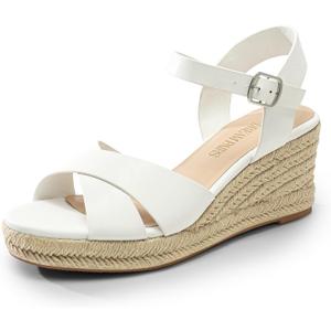 DREAM PAIRS Espadrille Dressy Wedge Sandals, Women's Platform Sandals Casual Summer, Comfortable High Heeled Wedges with Adjustable Buckle (6.5, White-pu)