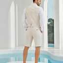 Mens Linen Suit 2 Piece Short Suits for Men Casual Summer Beach Wedding Suit Linen Vest Shorts Set (Green, L)