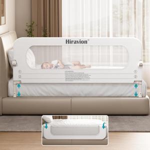 Hiravion Bed Rail for Toddlers, Baby Bed Rail Guard with U-Shape Base, Height Adjustable & Foldable Toddler Bed Rails for Full Size, Queen, King, Twin (White, 47-Inch)
