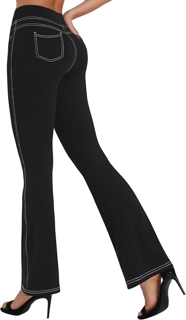 Sunzel Flare Leggings for Women High Waist Workout Leggings with Pockets Tummy Control Wide Leg Flared Yoga Pants (Medium, Black)