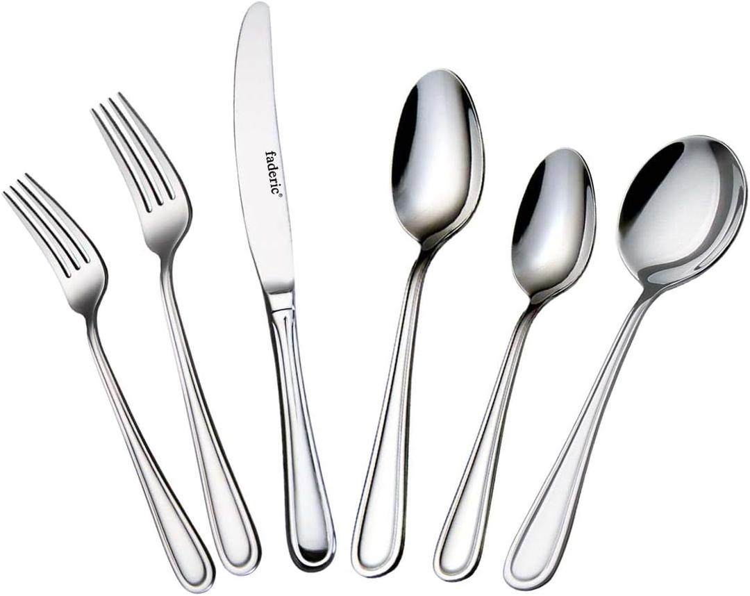 faderic Silverware set, Stainless Steel Flatware Cutlery Set 24 Pieces Set for 4, KnivesFork And Spoons SetSilver