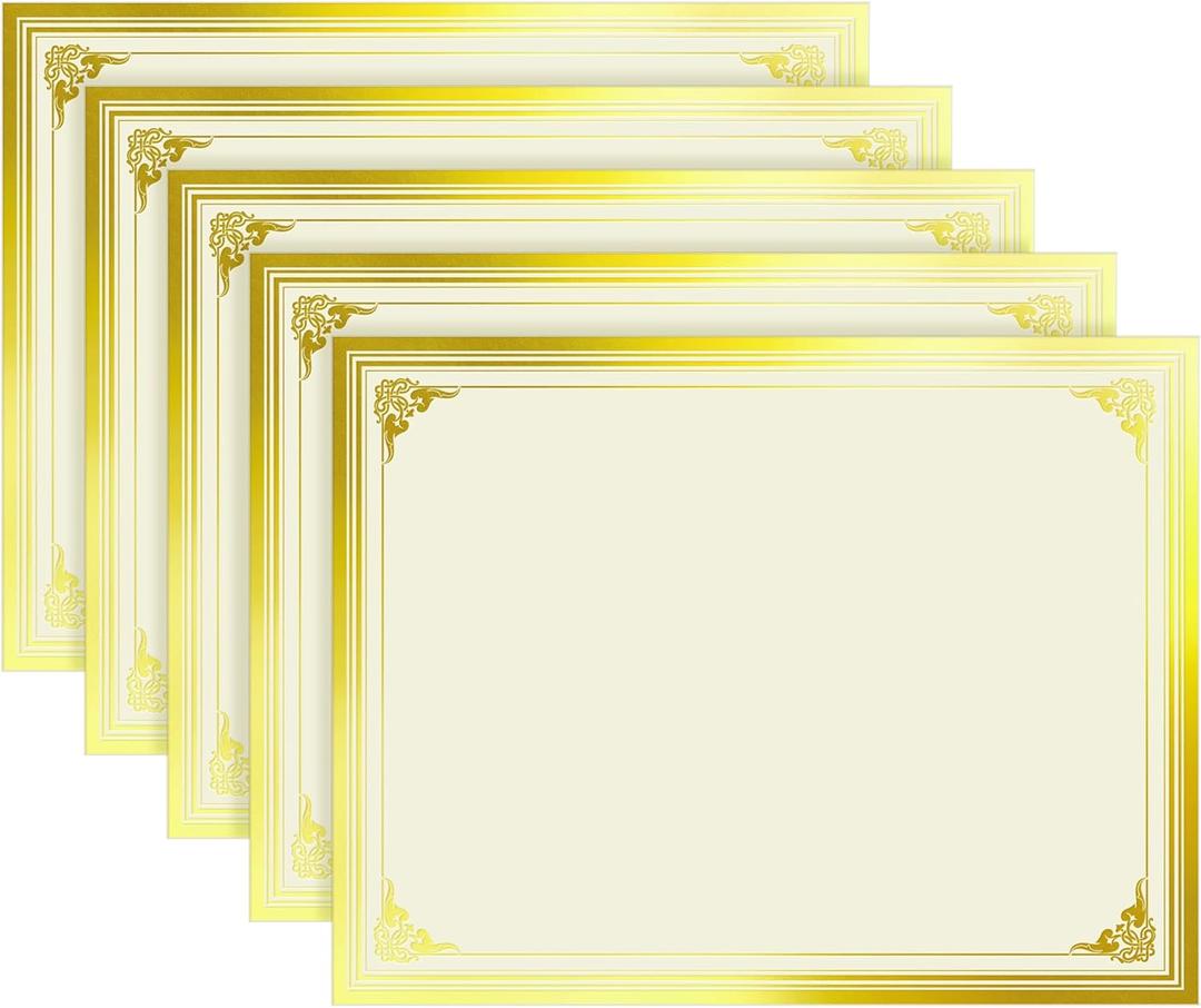 SUNEE 100 Sheets Certificate Papers - Blank Gold Foil Border, Letter Size 8.5x11 for Diploma, Certificates, Participation Awards, Document Cardstock Paper and Inkjet Printer Friendly