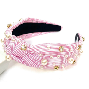 Knotted Headbands for Girls Non Slip Girl Pearl Headband Wide Top Knot Head Bands Mommy and Me Fashion Hairband Womens Turban Hair Accessories, 2 Pack