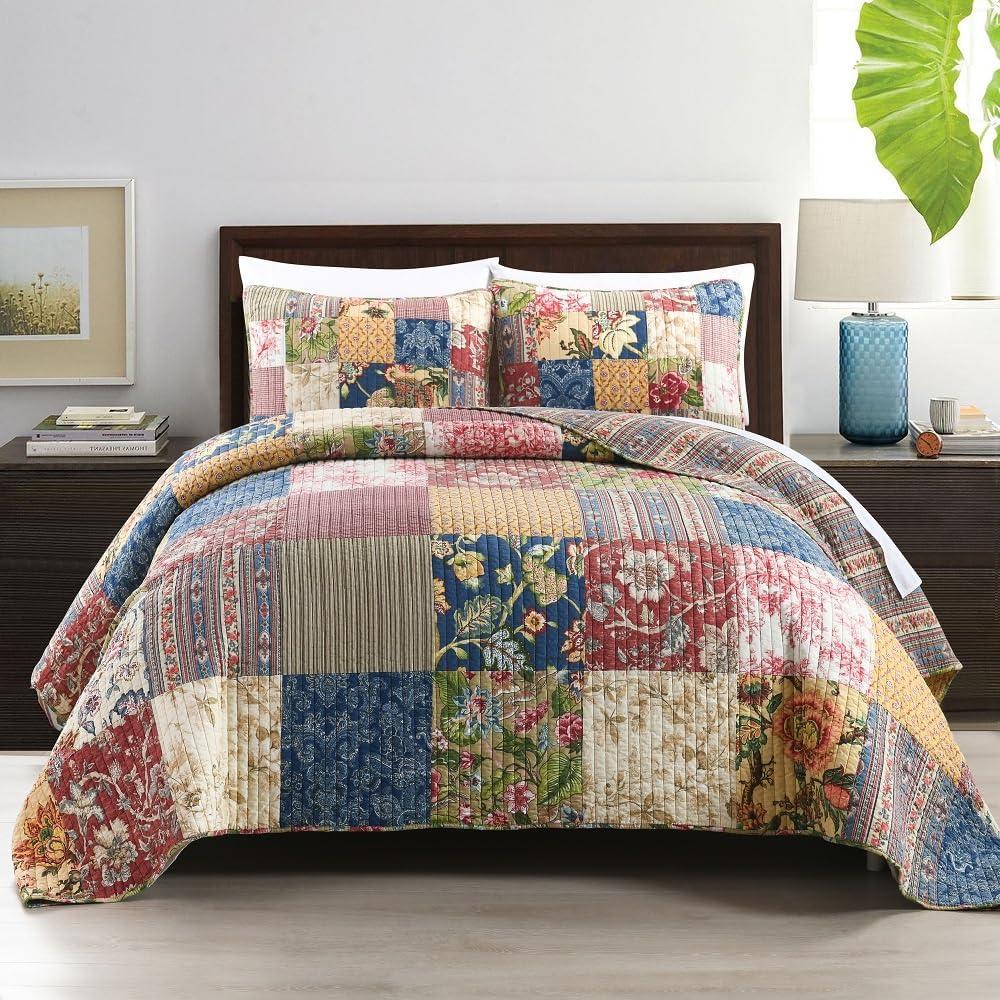ENASAL Cotton Bedspread Quilt Sets Reversible Bedding Coverlet Sets Comforters Vintage Luxury Gorgeous Floral Real Patchwork Bedspread,King Size | Breathable material, Real Patchwork, Luxury Rustic, Jacquard Stitching, Reversible, Soft Cotton Durable