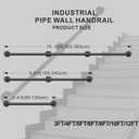 12FT Industrial Pipe Stair Railings Indoor, Hand Rails for Indoor Stairs, Wall Mounted Stair Handrail for Outdoor Steps, Heavy Duty Support Black Stair Railing for Loft Porch Deck(3 Section)