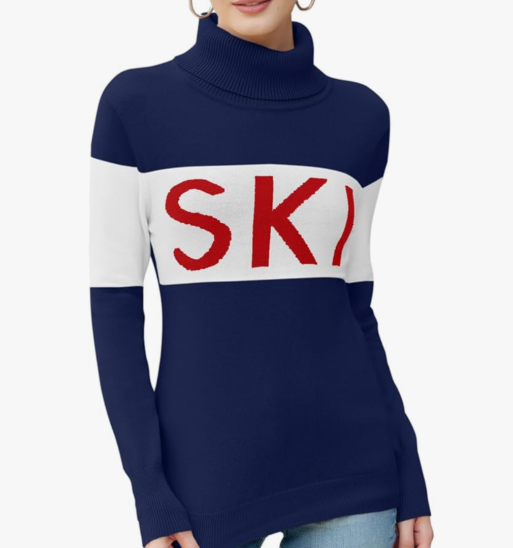 Ybenlow Women Sweaters Color Block Turtleneck Tops Comfy Winter Blouse 2024 Ski Sweaters Tight Knit Outfits Shirts, Size M