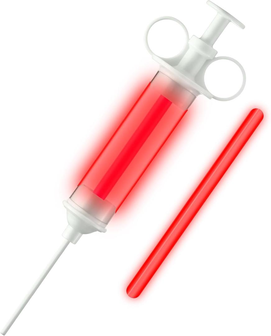 Light Up Injector Prop with 2 Glow Sticks  Spooky Halloween Costume Accessory for Mad Scientist, Plague Doctor & Haunted House Decor (Red)