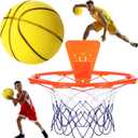 Silent Basketball and Hoop Set Soft Foam Indoor Basketball No Noise for Indoor Dribbling and Shooting Practice Ideal for Teens Adults (Size 7, Yellow)