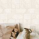 Modern Peel and Stick Wallpaper Boho Contact Paper for Cabinets Drawers 17.3inW 393inL Beige and White Striped Geometric Self Adhesive Wallpaper for Bedroom Bathroom Wall Decor Neutral Vinyl