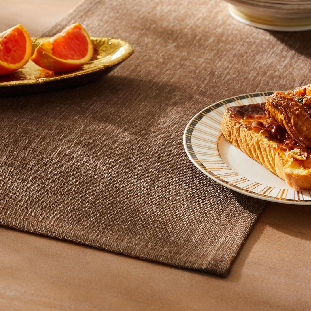 ZeeMart Rustic Cotton Linen Table Runner, 13x72 Inches Brown, Farmhouse Style Brown Table Runners 72 Inches Long, Washable Kitchen Dining Table Decoration for Home Party Decor